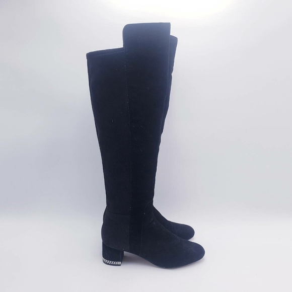 Michael Kors Shoes - Michael Kors Sabrina Knee High Chain Heel Boots Black Suede Heeled Womens Size 8